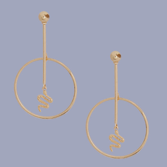 Gold Snake Charm Hoops: Linear Drop Earrings Pinktown