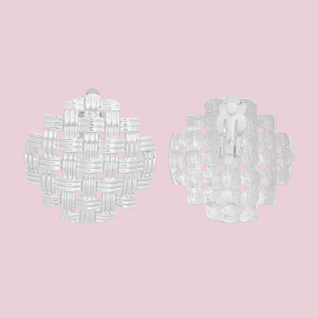 Gold-Tone Basket Weave Round Clip-On Earrings – Elegant Textured Design