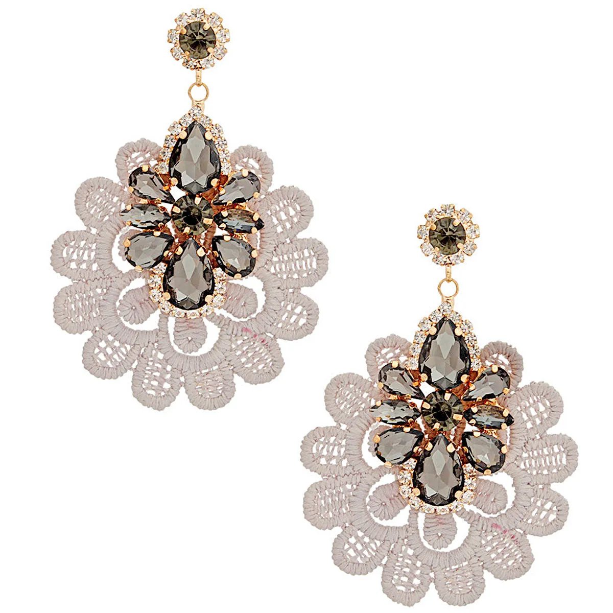 Gold-Tone Drop Earrings with Gray Faux Crystals