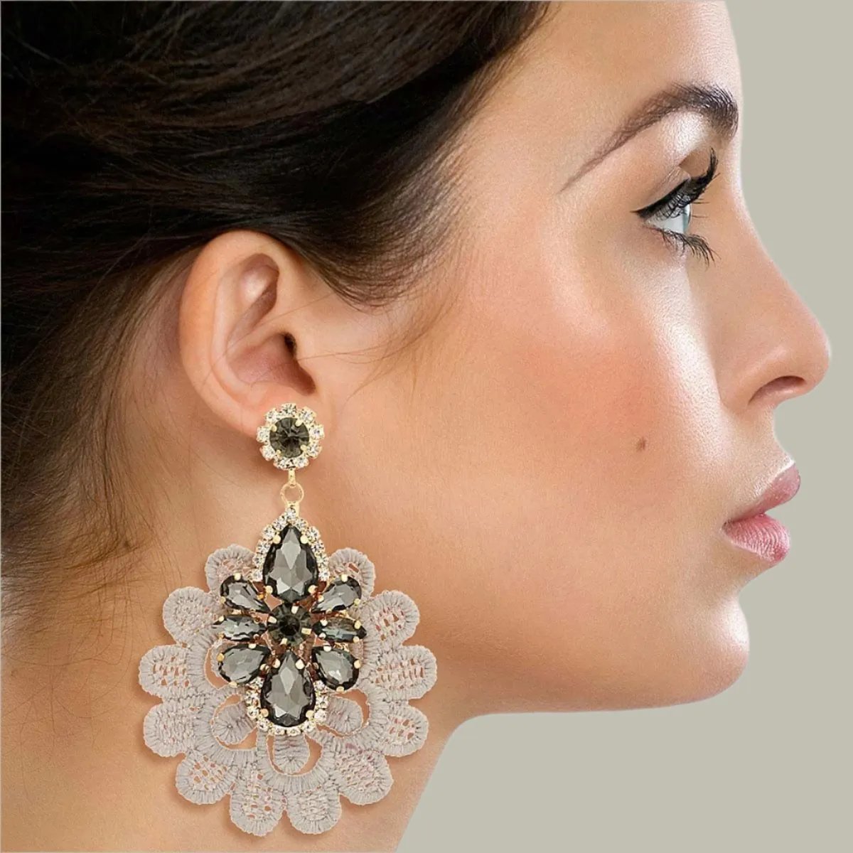 Gold-Tone Drop Earrings with Gray Faux Crystals