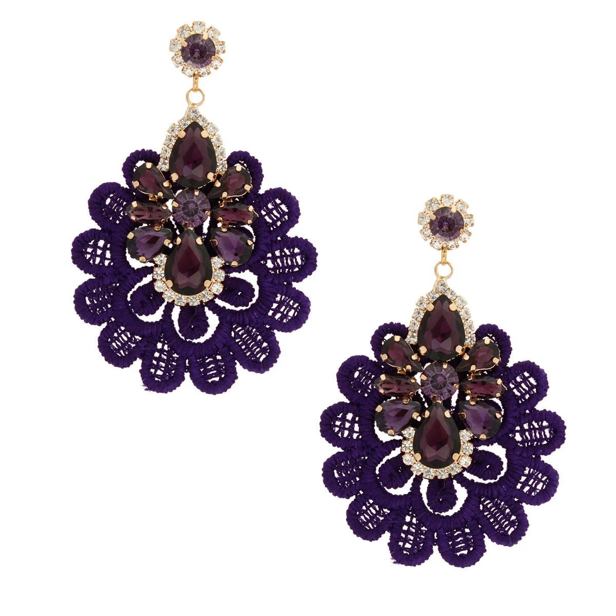 Gold-Tone Drop Earrings with Purple Faux Crystals