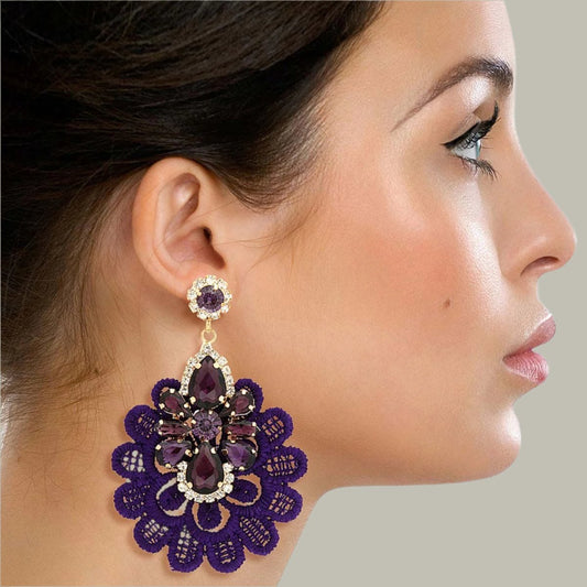 Gold-Tone Drop Earrings with Purple Faux Crystals Jewelry Bubble