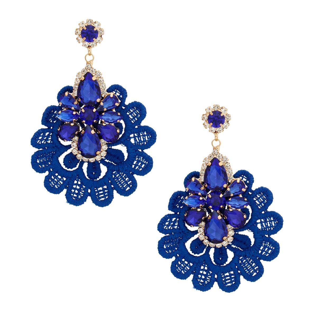 Gold-Tone Drop Earrings with Royal Blue Faux Crystals Jewelry Bubble