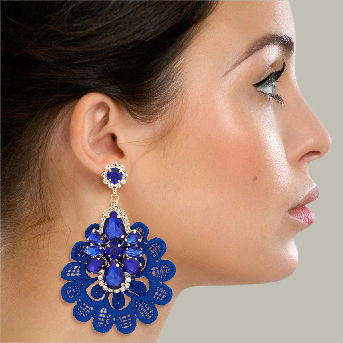 Gold-Tone Drop Earrings with Royal Blue Faux Crystals Jewelry Bubble