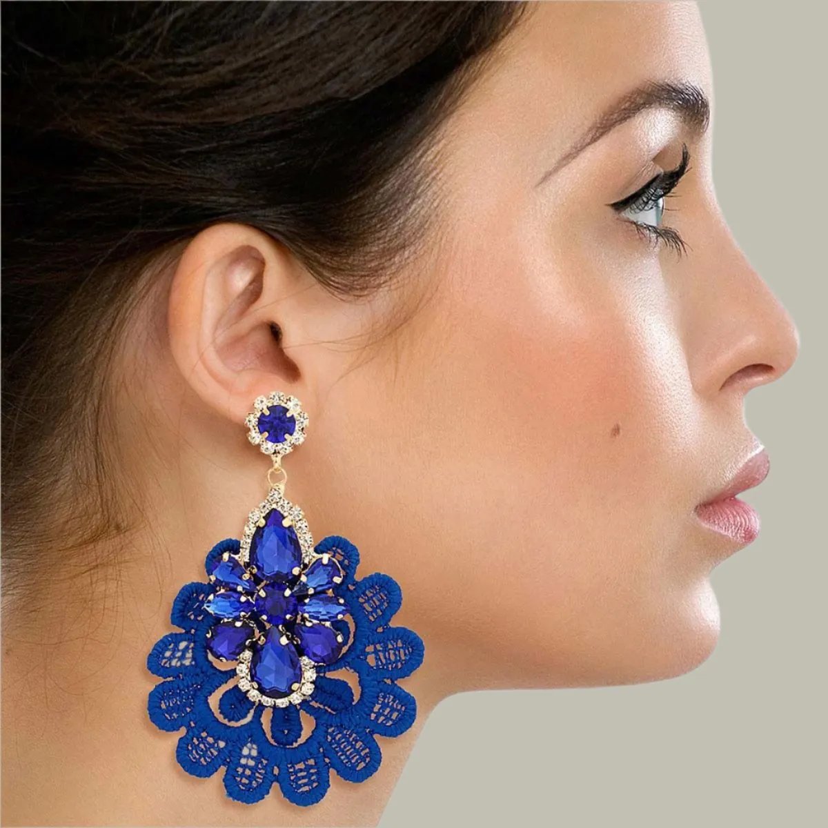Gold-Tone Drop Earrings with Royal Blue Faux Crystals