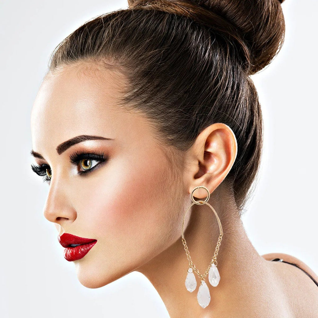 Gold-Tone Metal Ring Drop Earrings: Elegant Design with Beaded Details