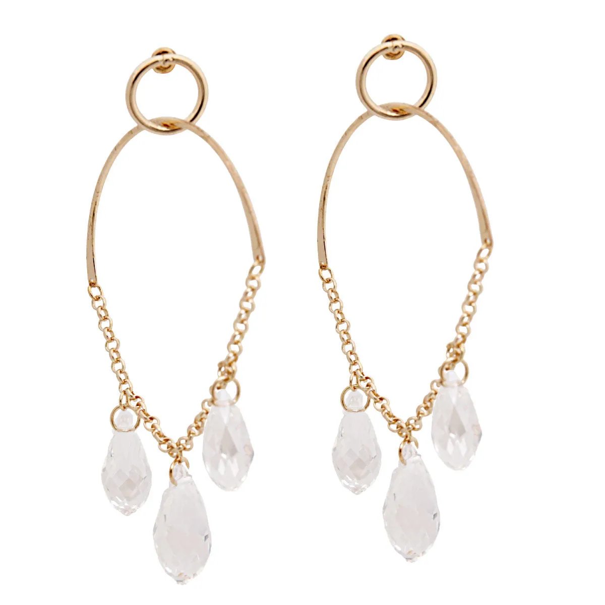 Gold-Tone Metal Ring Drop Earrings: Elegant Design with Beaded Details