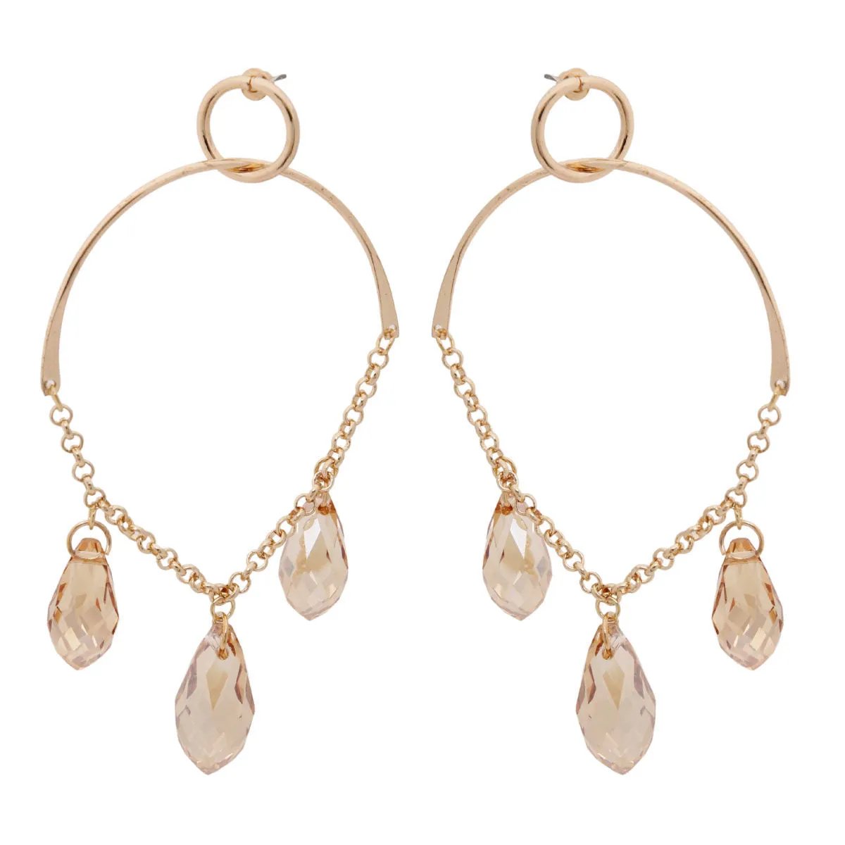 Gold-Tone Metal Ring Drop Earrings with Warm Color Beads: Bold Elegance for Any Occasion