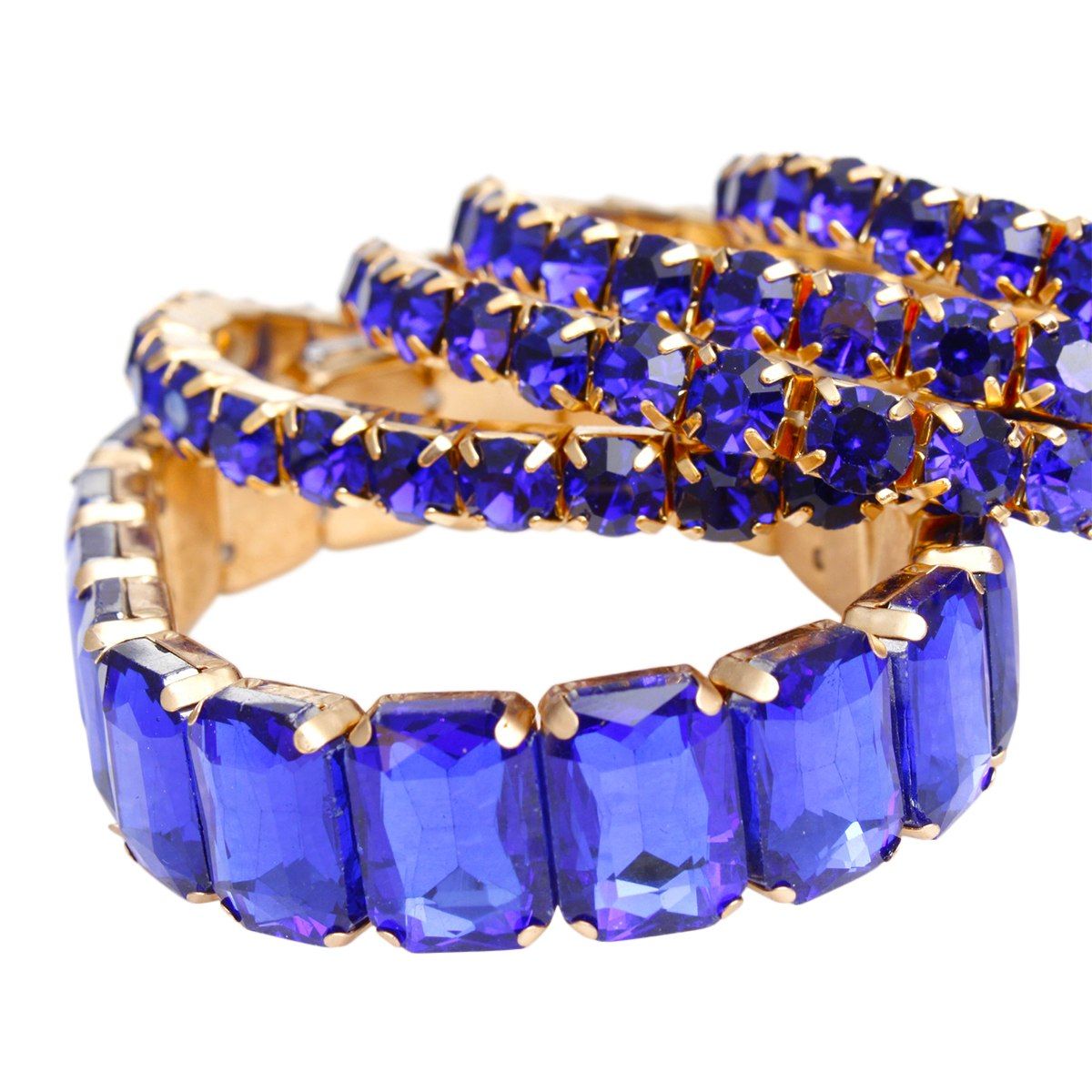 Gold-Tone Metal with Royal Blue Rhinestones Stretch Bracelet Set Jewelry Bubble