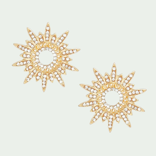 Gold Tone Radiant Starburst Stud Earrings Pinktown