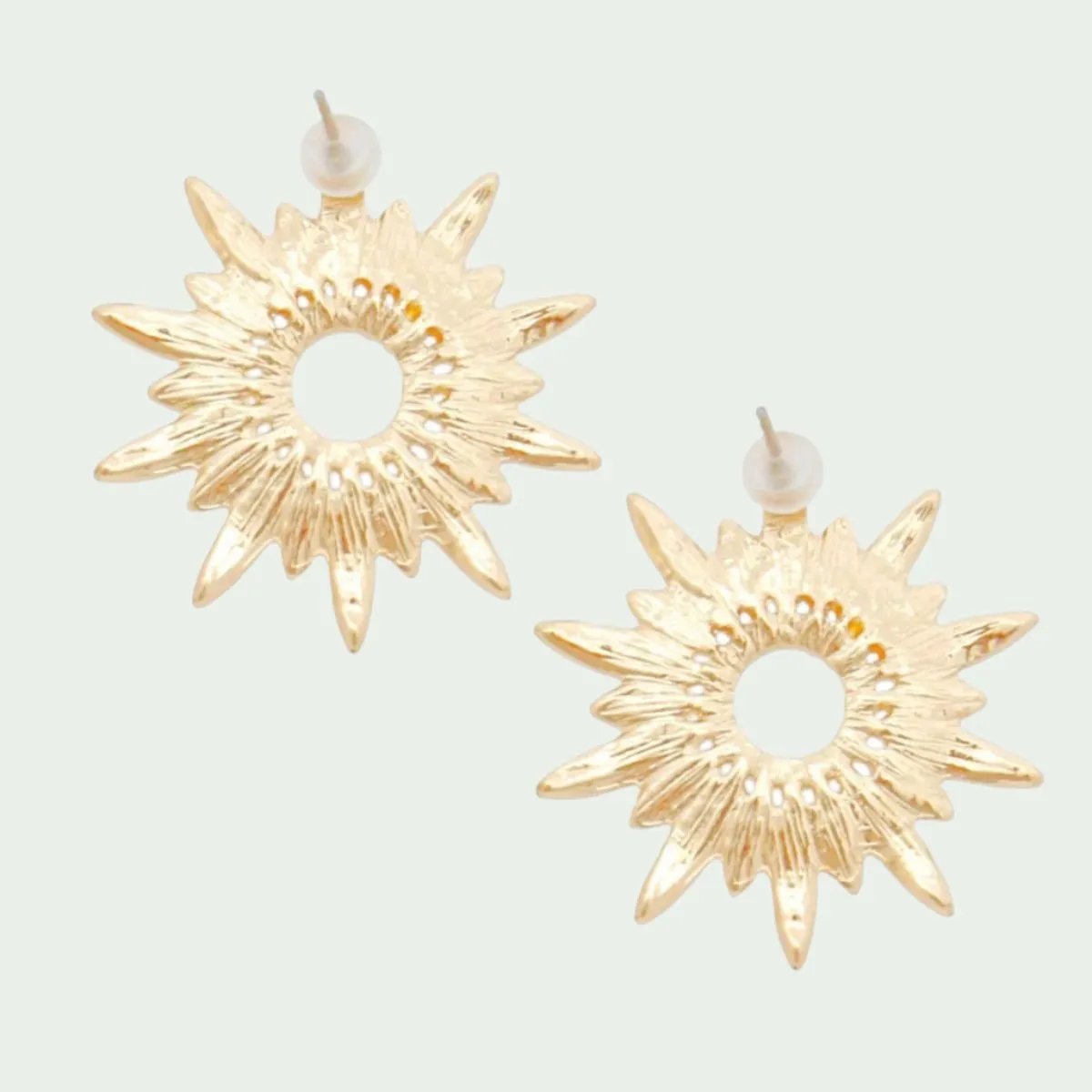 Gold Tone Radiant Starburst Stud Earrings