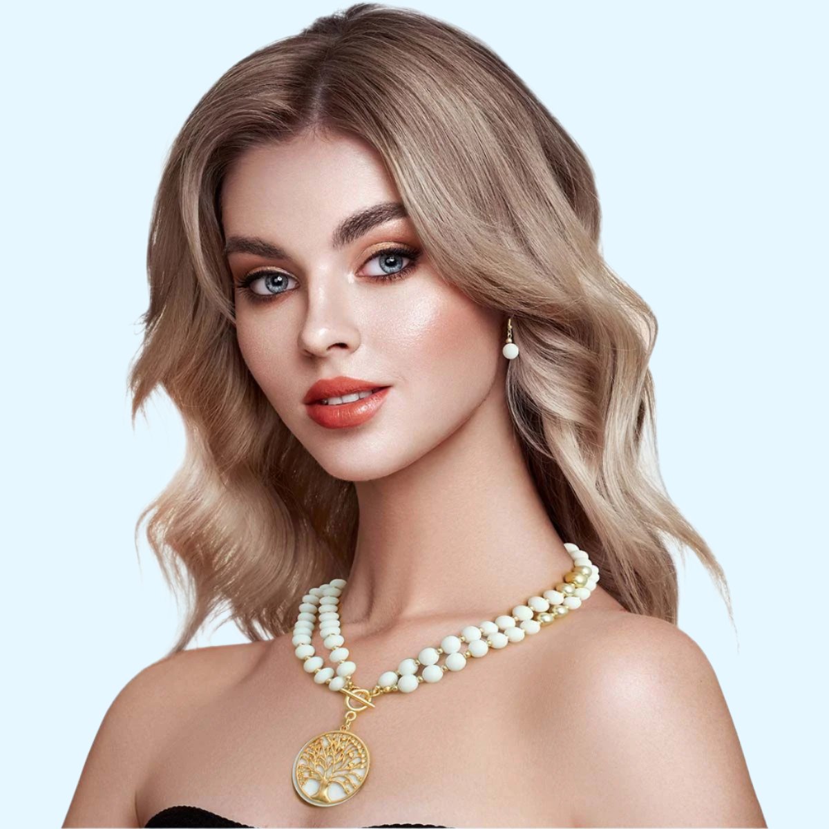 Gold-Tone and Matte White Bead Necklace Set Jewelry Bubble