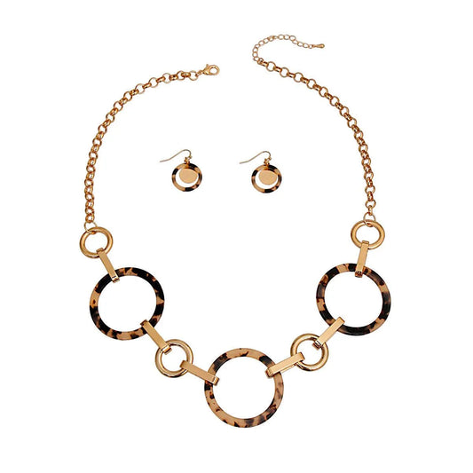 Gold-Tone tortoise-Look Link Statement Necklace Set Jewelry Bubble