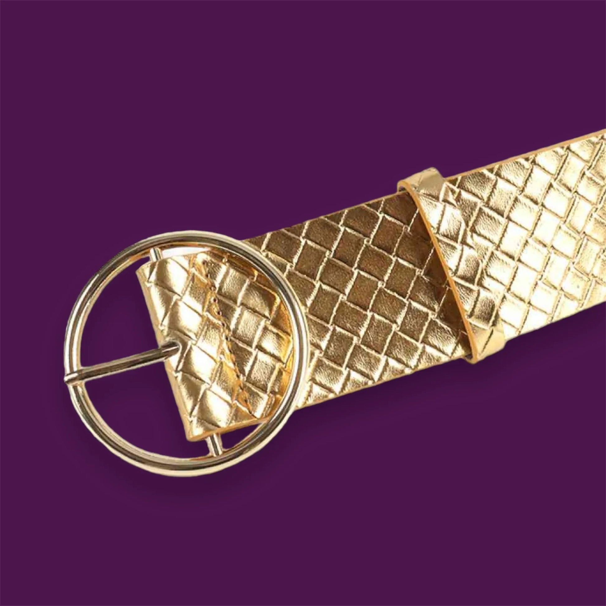 Golden Argyle Patterned Belt with Circle Buckle Jewelry Bubble