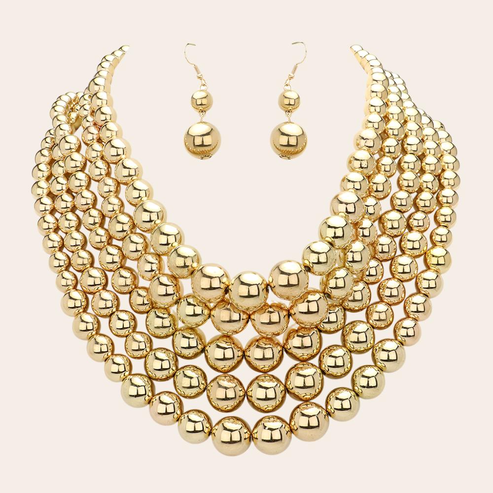 Golden Layer Beads Statement Necklace Set Jewelry Bubble