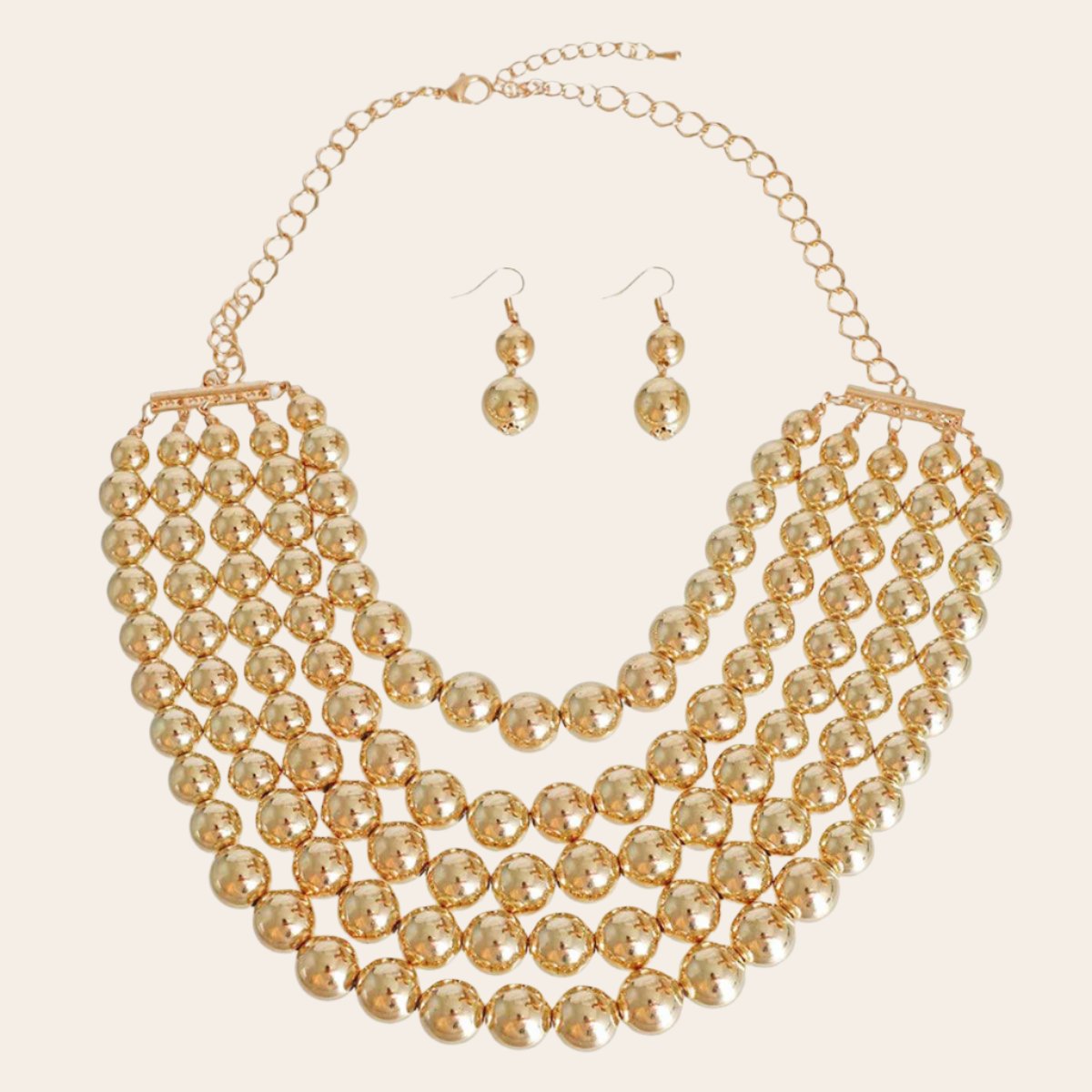 Golden Layer Beads Statement Necklace Set Jewelry Bubble