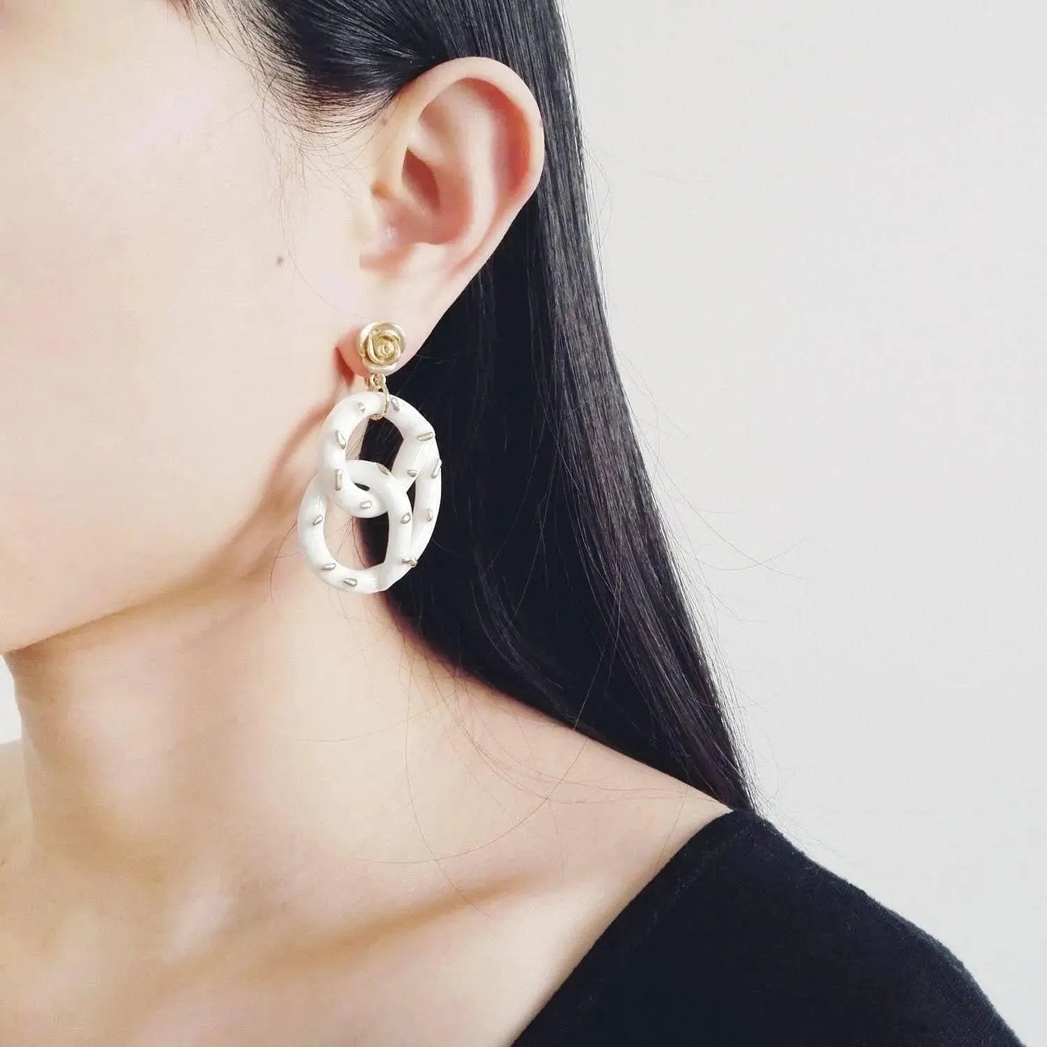 Golden Rose and Salted Porcelain Pretzel Earrings | POPORCELAIN Based in Denmark