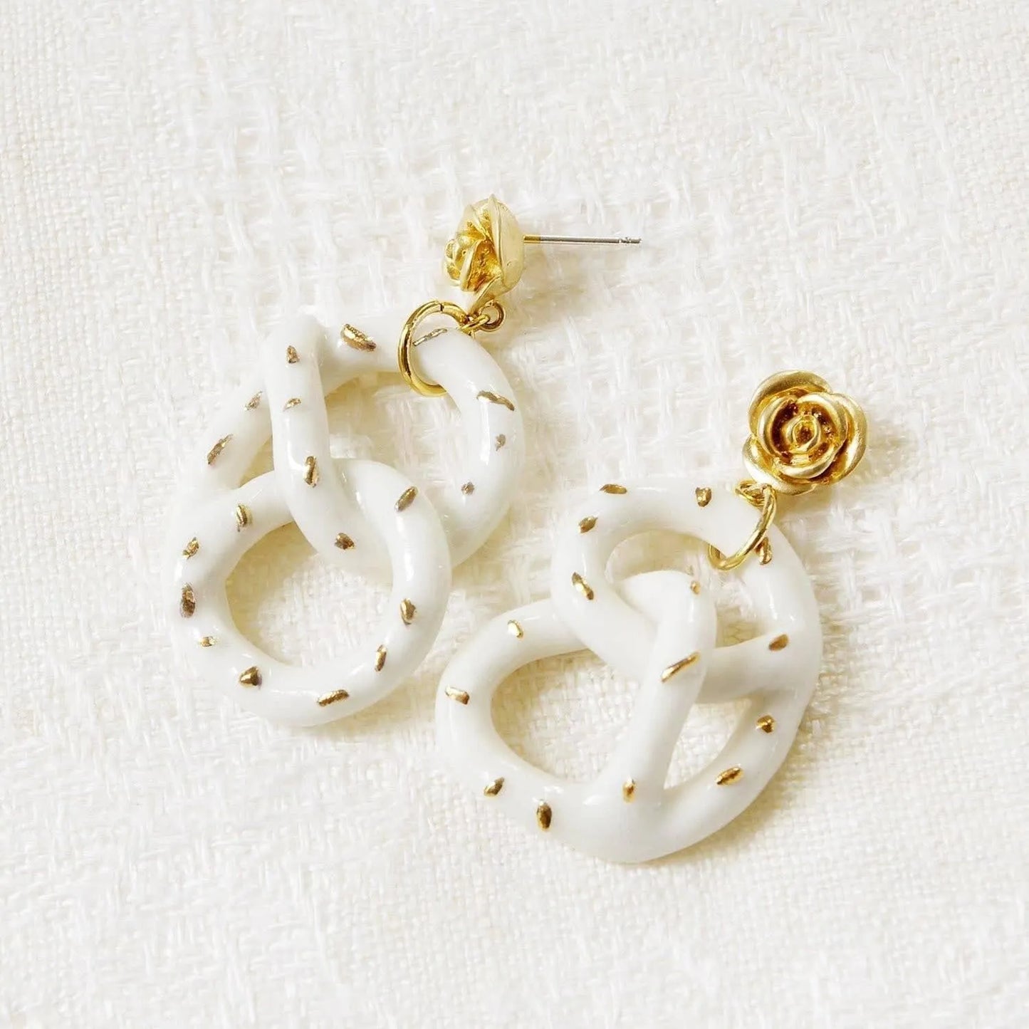 Golden Rose and Salted Porcelain Pretzel Earrings | POPORCELAIN Based in Denmark Jewelry Bubble