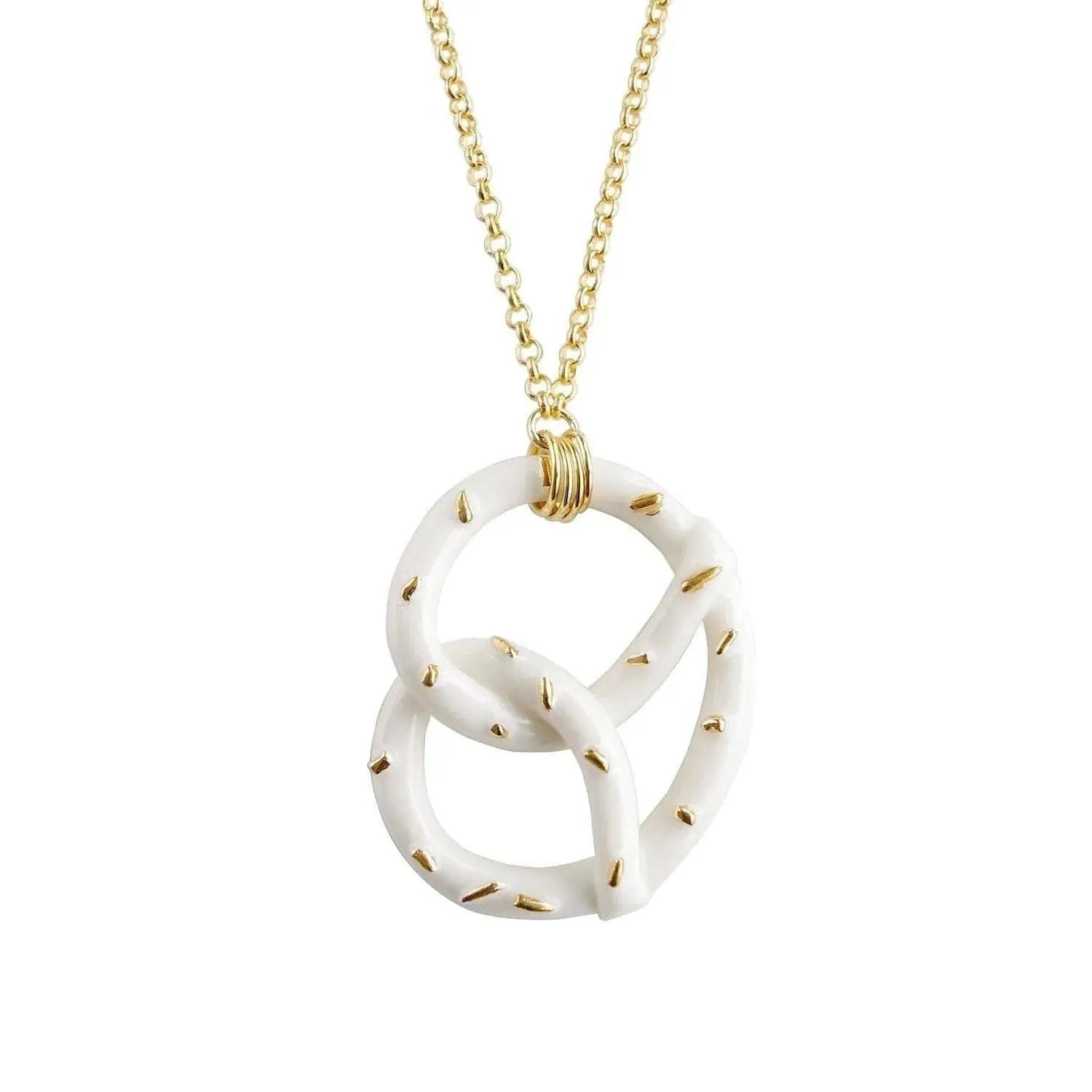 Golden Salted Porcelain Pretzel Pendant Necklace | POPORCELAIN Based in Denmark