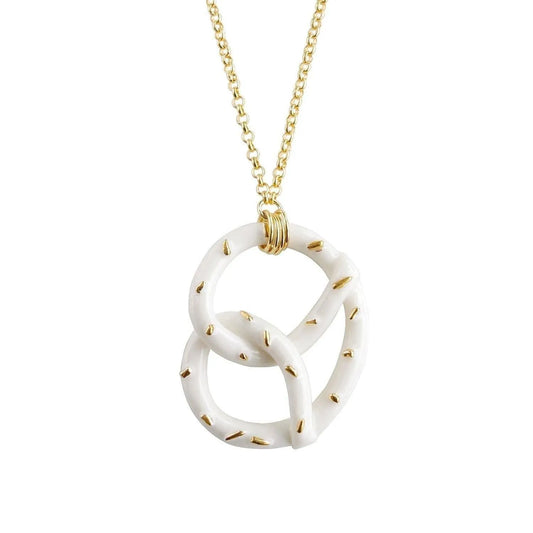 Golden Salted Porcelain Pretzel Pendant Necklace | POPORCELAIN Based in Denmark Jewelry Bubble