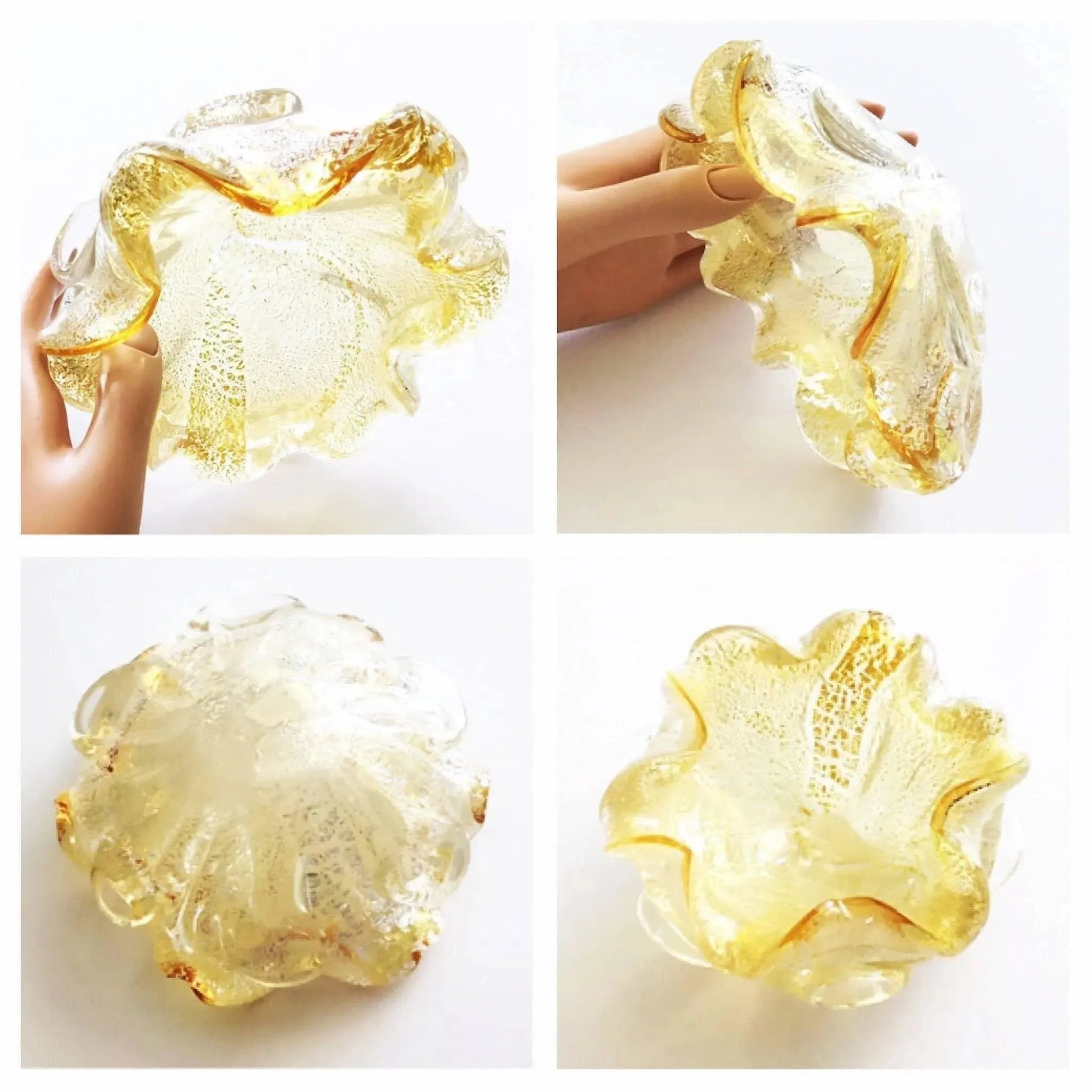 Golden yellow silver flex vintage Murano art glass ashtray