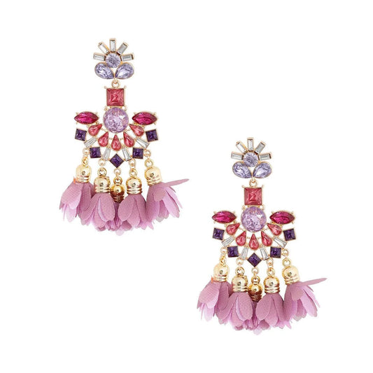 Gorgeous Lavender Flower Tassel Statement Earrings Dazzle 'em All Jewelry Bubble