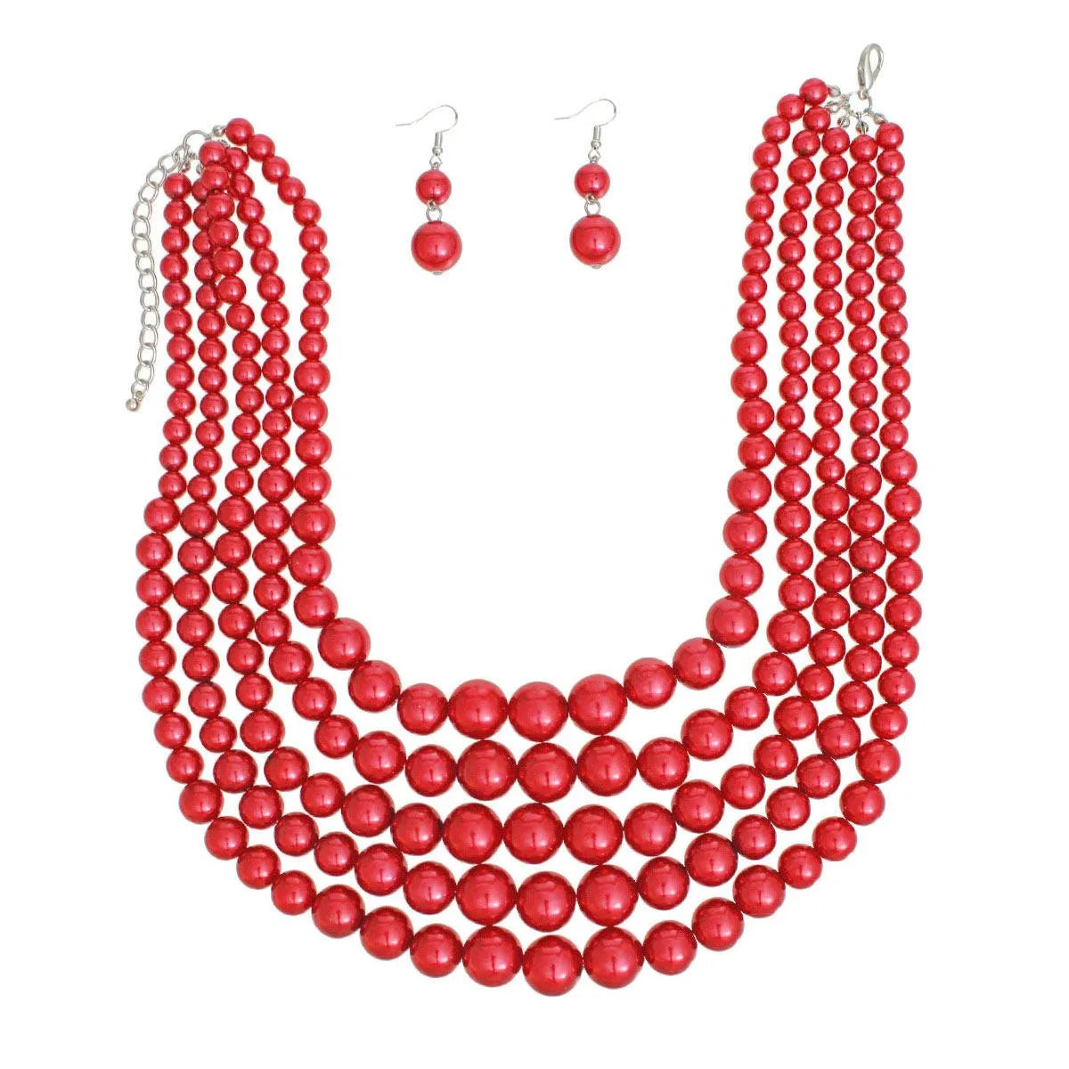 Gorgeous Layered Red Pearl Necklaces with Earrings Jewelry Bubble