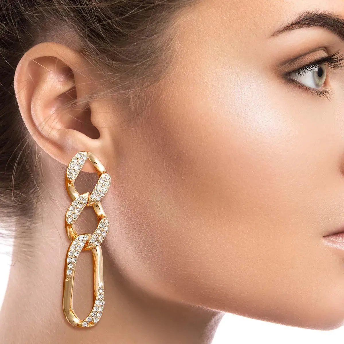 Gorgeous Rhinestone Chain Earrings Gold Plated - Shop Now!