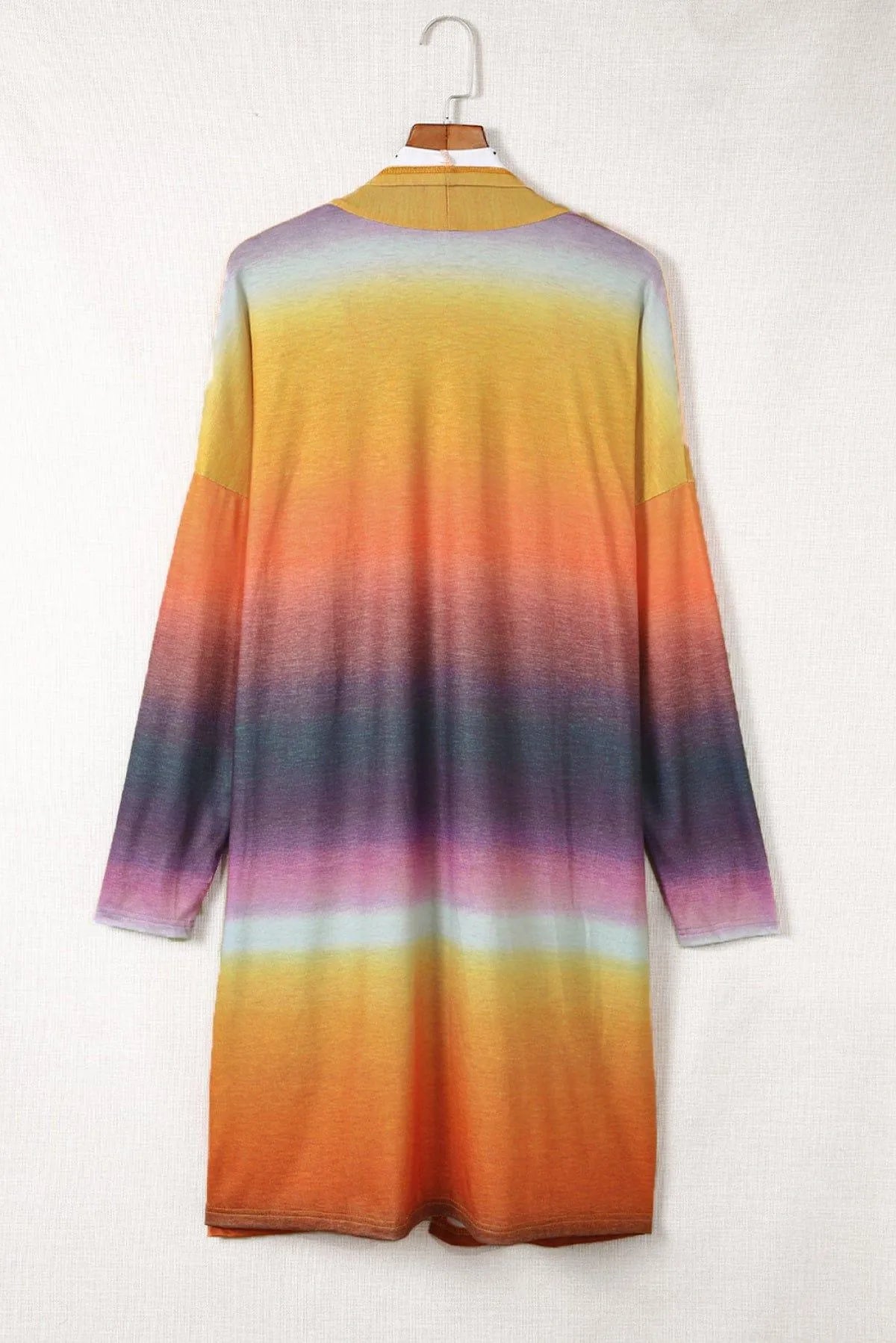 Gradient Tie-Dye Open Front Mid-Length Cardigan Jewelry Bubble