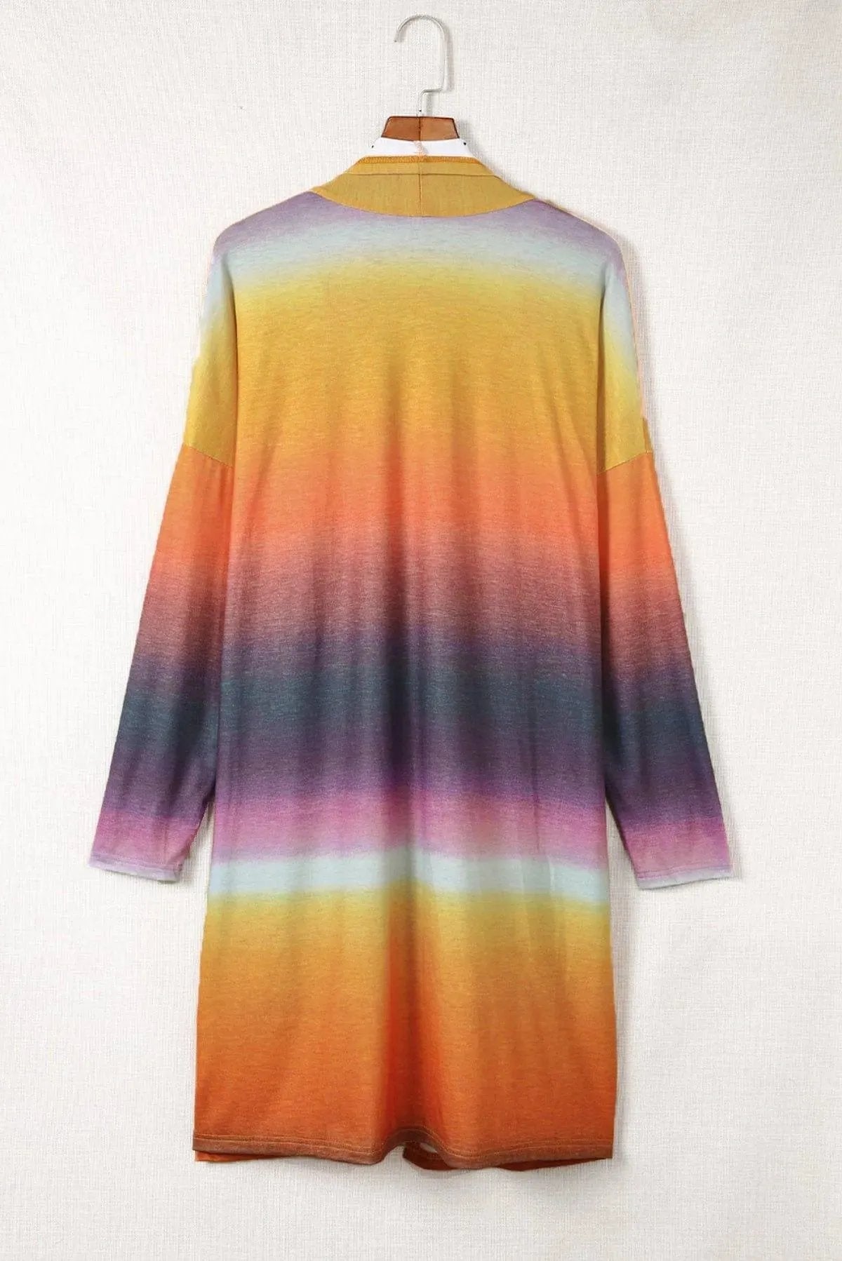 Gradient Tie-Dye Open Front Mid-Length Cardigan