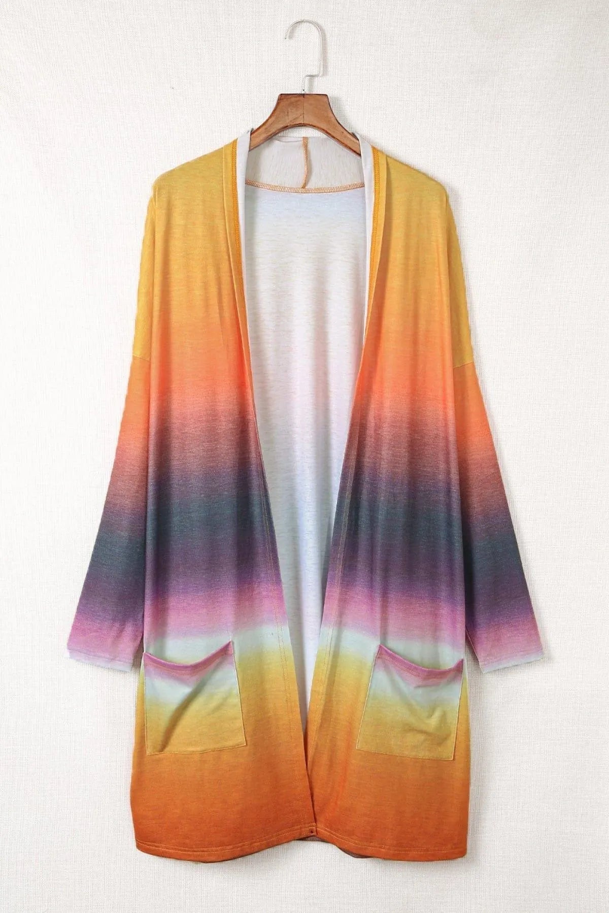 Gradient Tie-Dye Open Front Mid-Length Cardigan Jewelry Bubble