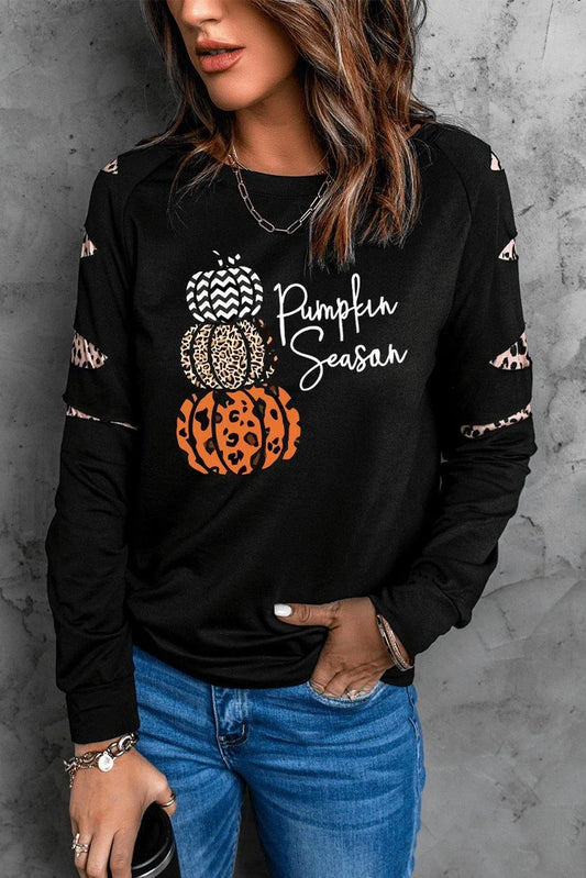 Graphic Leopard Cutout Sleeve Sweatshirt Pumpkin Season 2022 Jewelry Bubble