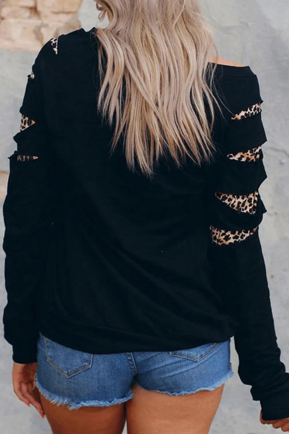 Graphic Leopard Cutout Sleeve Sweatshirt Pumpkin Season 2022