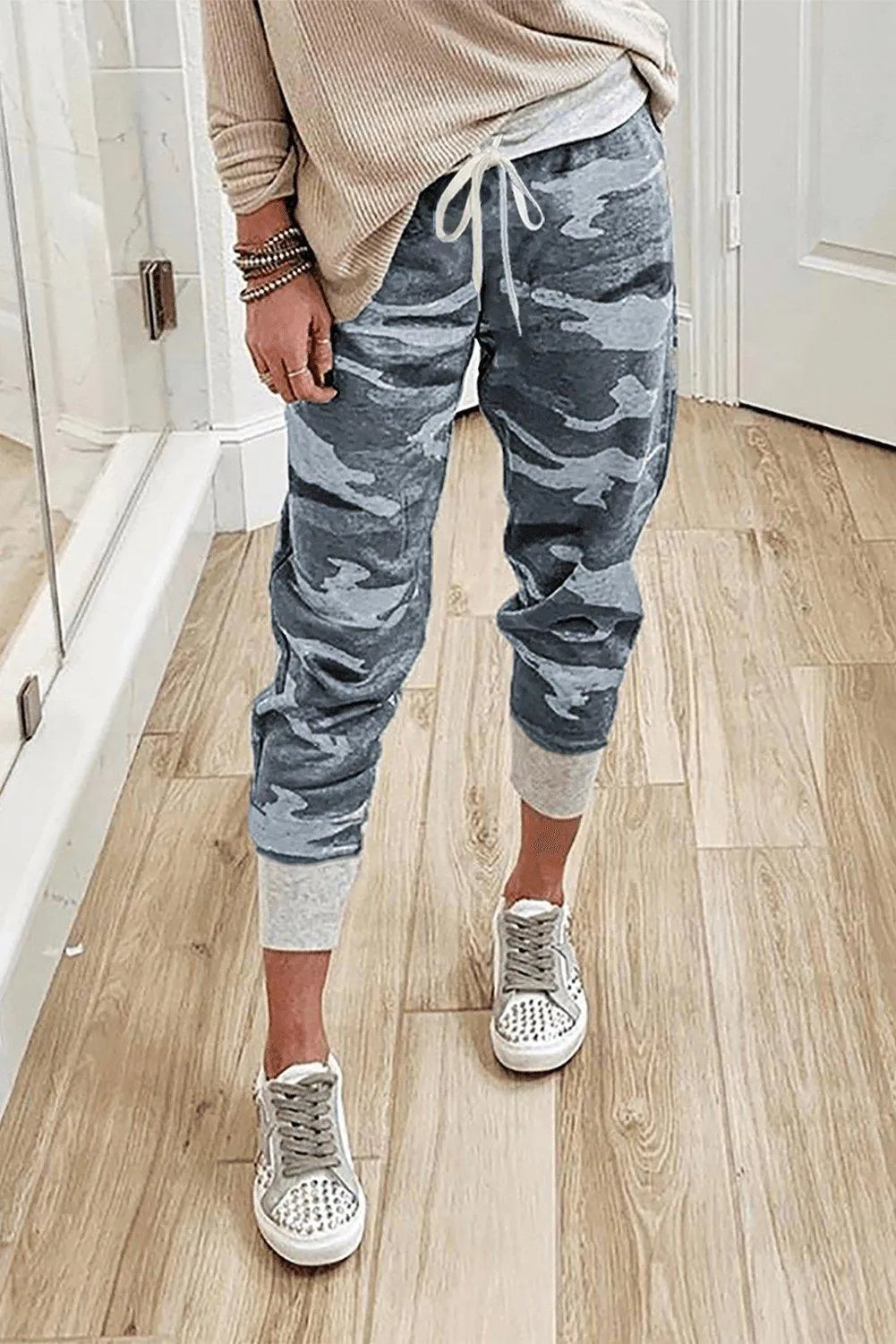 Gray Camo Print Knit Sport Pants Jewelry Bubble