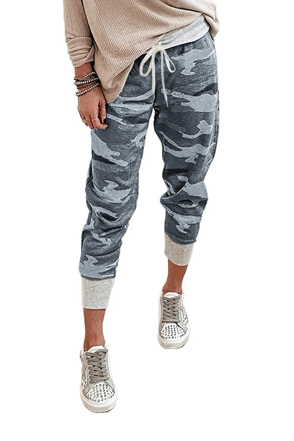 Gray Camo Print Knit Sport Pants Jewelry Bubble