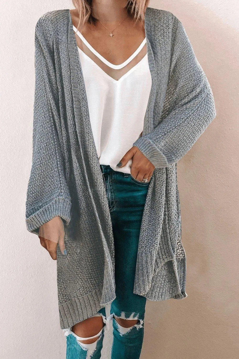 Gray Knit Cardigan Jewelry Bubble