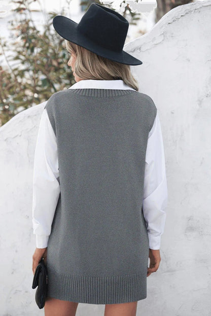 Gray Knit Vest Pullover Sweater Jewelry Bubble