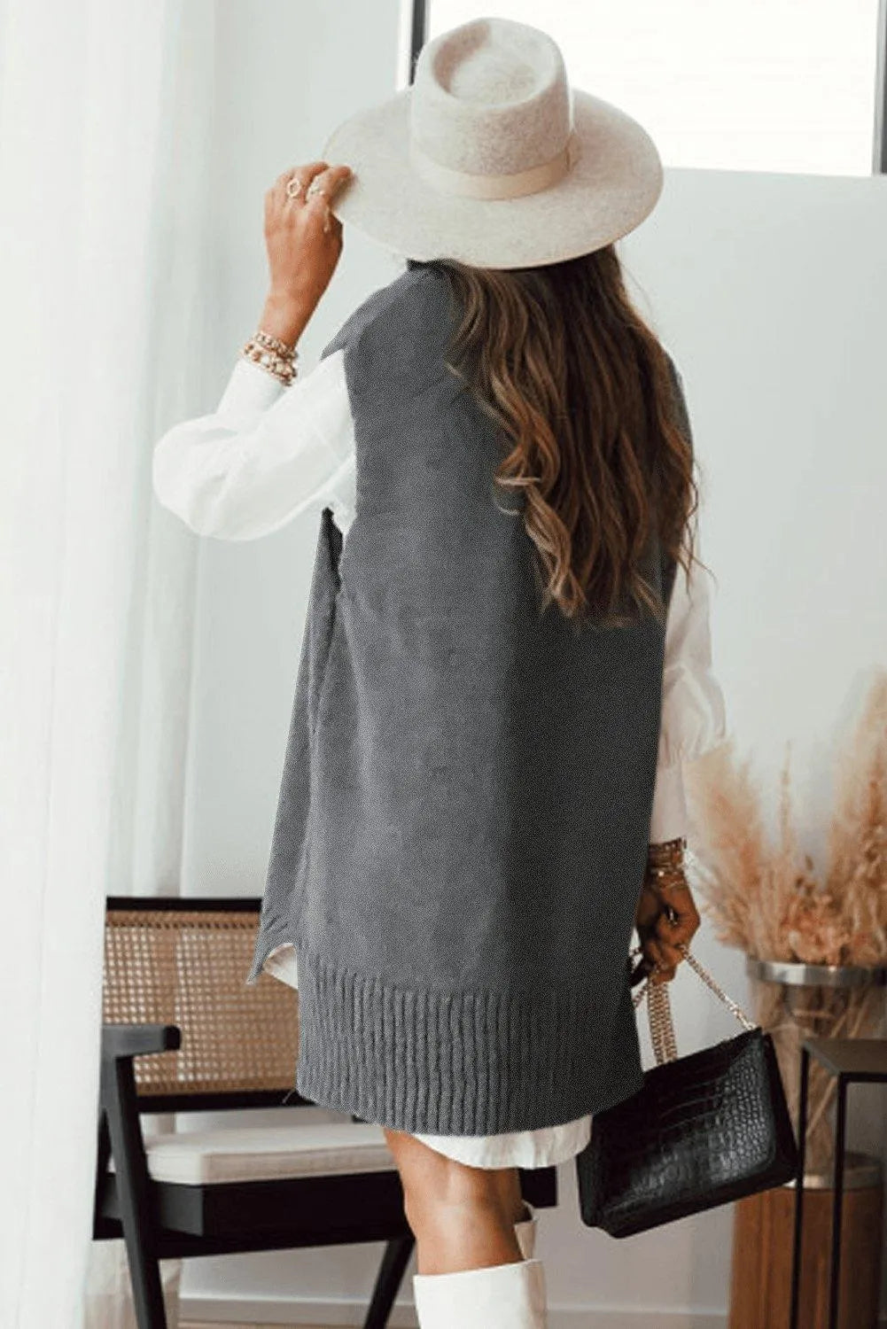 Gray Knit Vest Pullover Sweater Jewelry Bubble