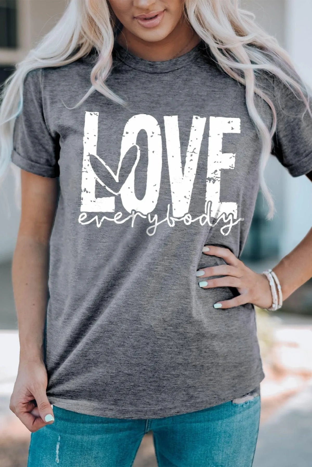 Gray LOVE Everybody Graphic T-Shirt Jewelry Bubble