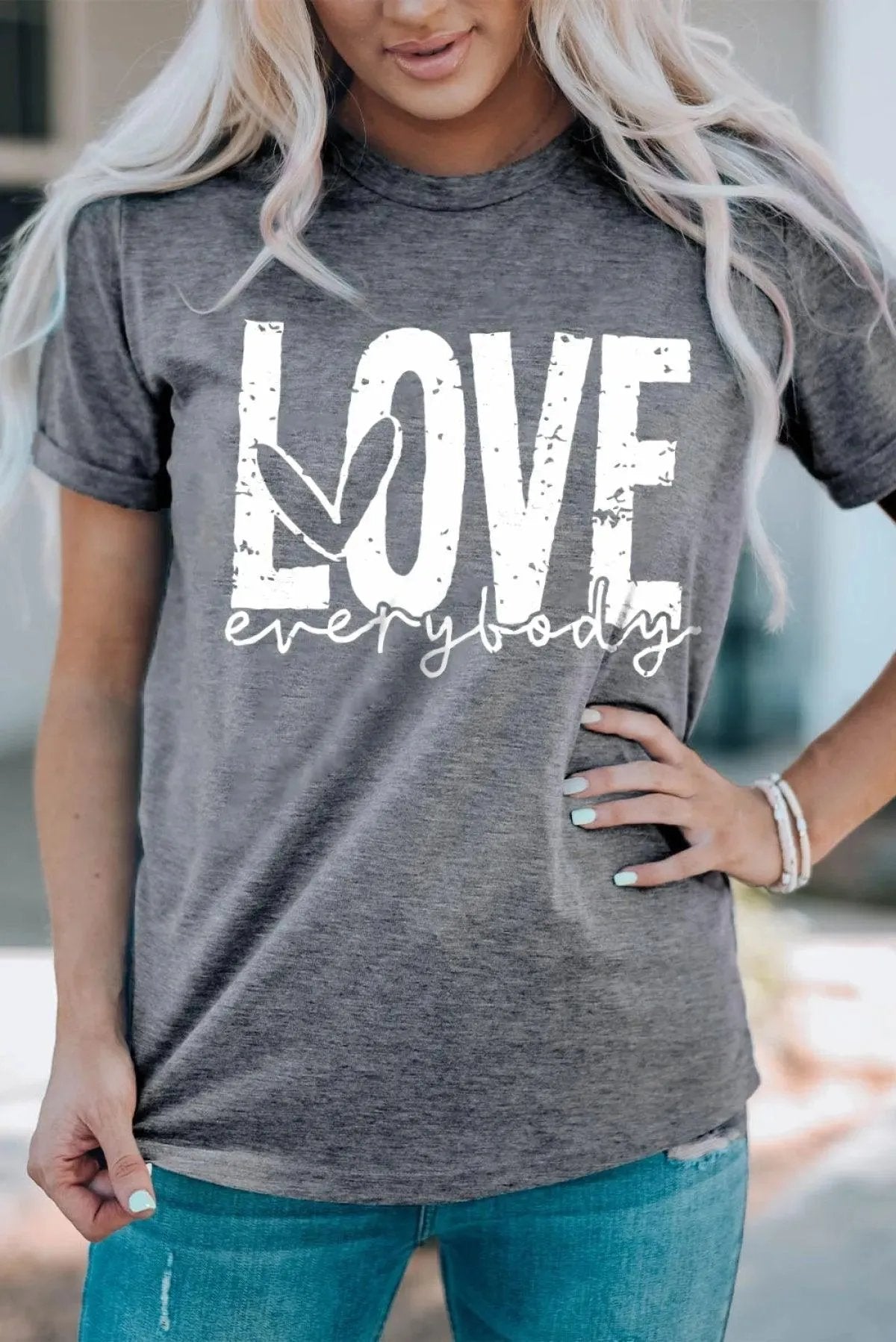 Gray LOVE Everybody Graphic T-Shirt