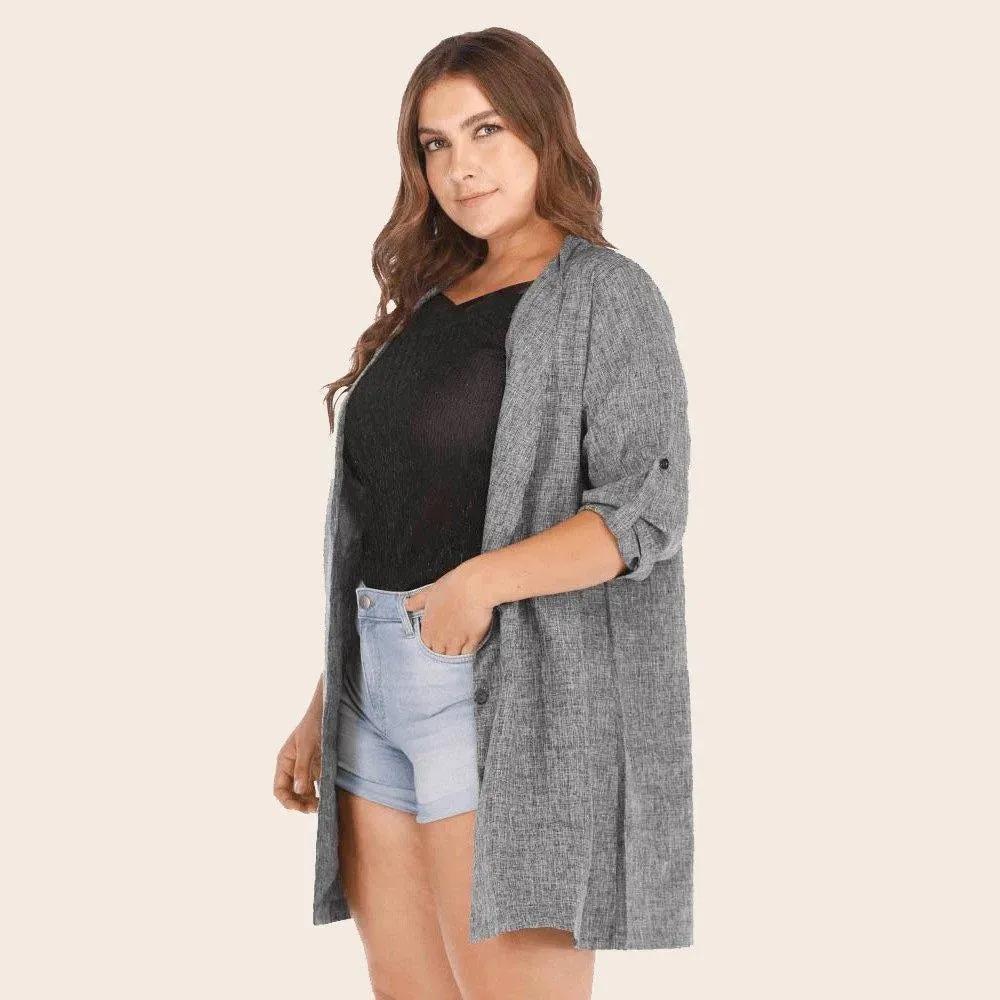 Gray Plus Size Single-Breasted Relaxed Trench Coat
