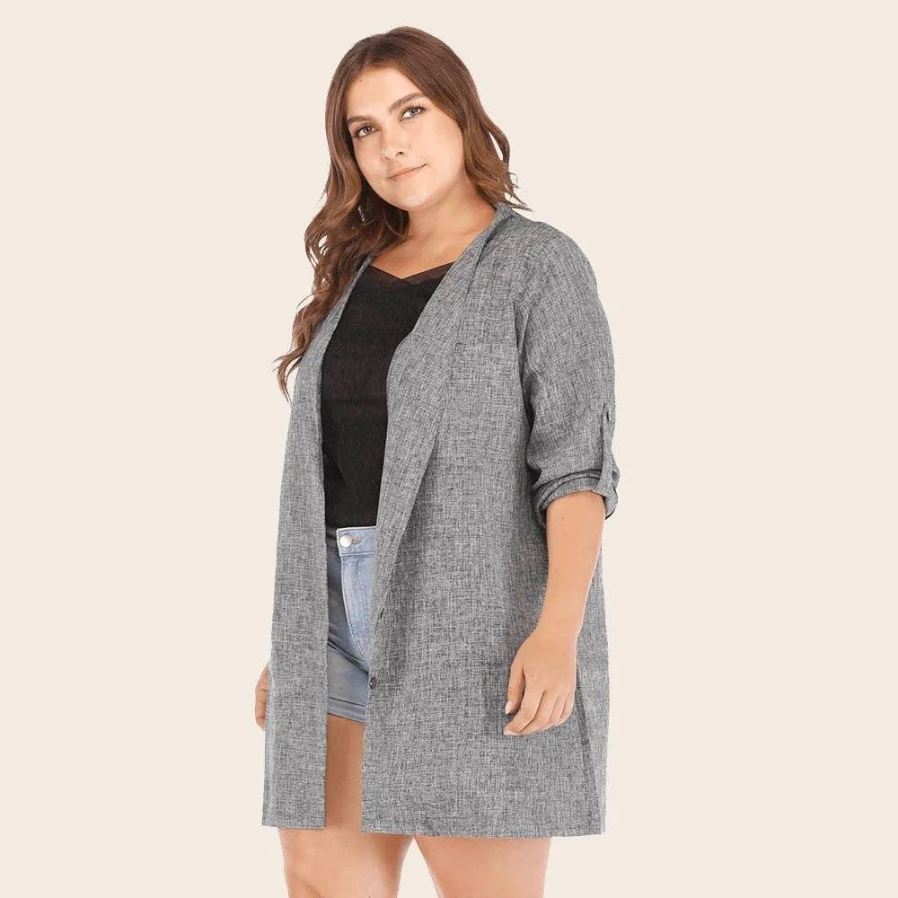 Gray Plus Size Single-Breasted Relaxed Trench Coat Jewelry Bubble