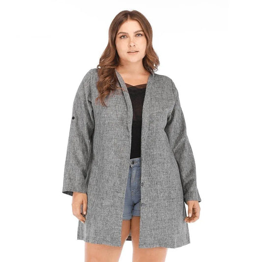 Gray Plus Size Single-Breasted Relaxed Trench Coat Jewelry Bubble