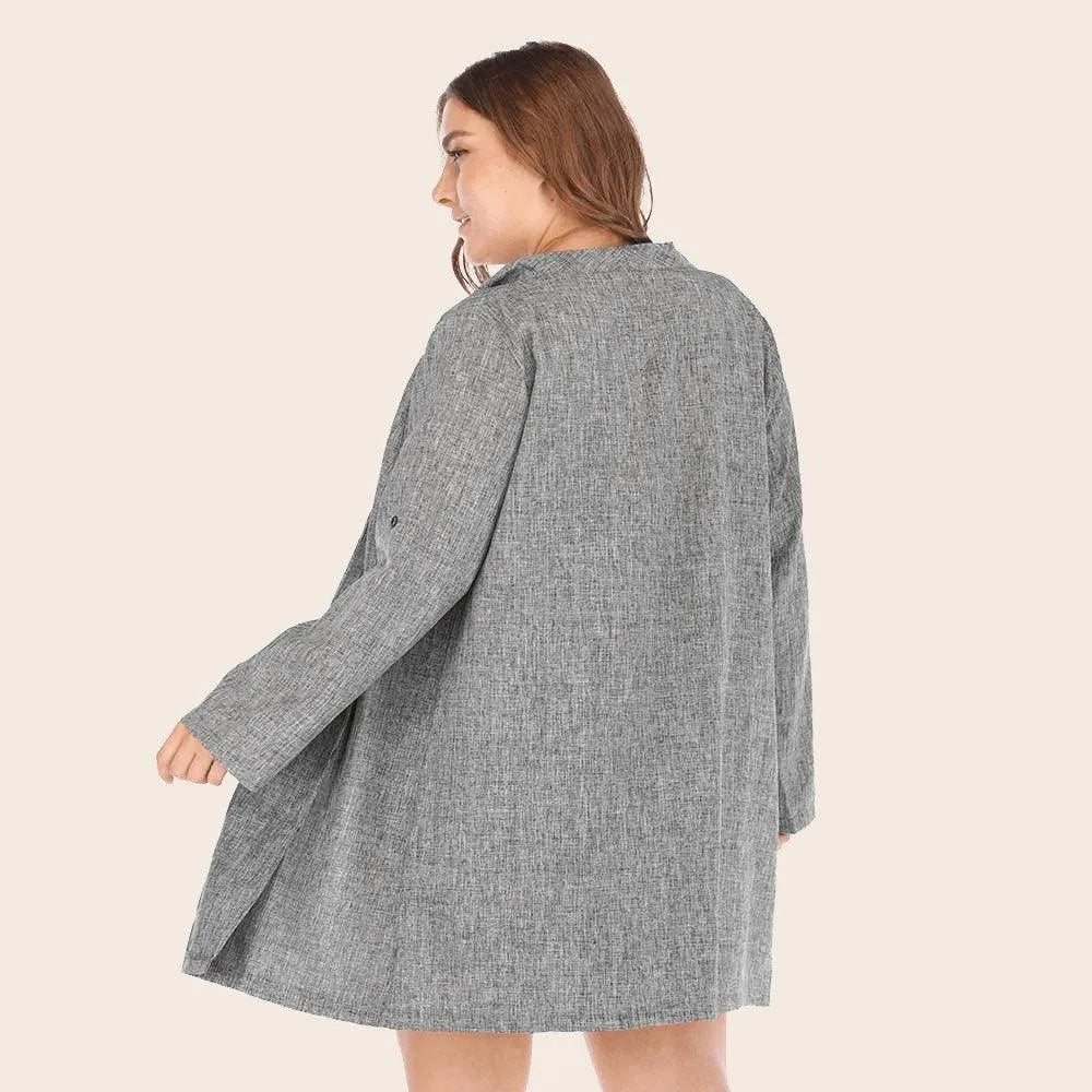 Gray Plus Size Single-Breasted Relaxed Trench Coat Jewelry Bubble