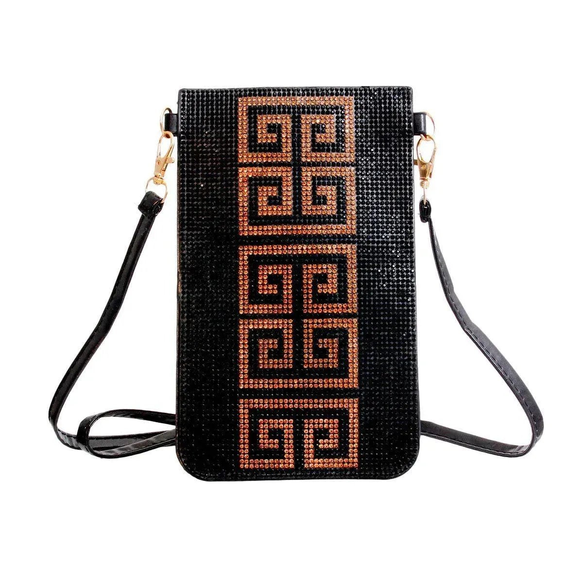 Greek Key Pattern Black Phone Crossbody Bag