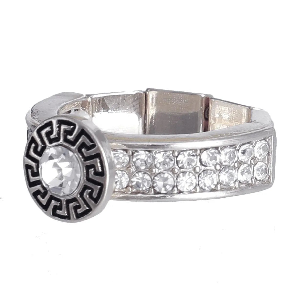 Greek Key Surround Ring Silver Plated Jewelry Bubble