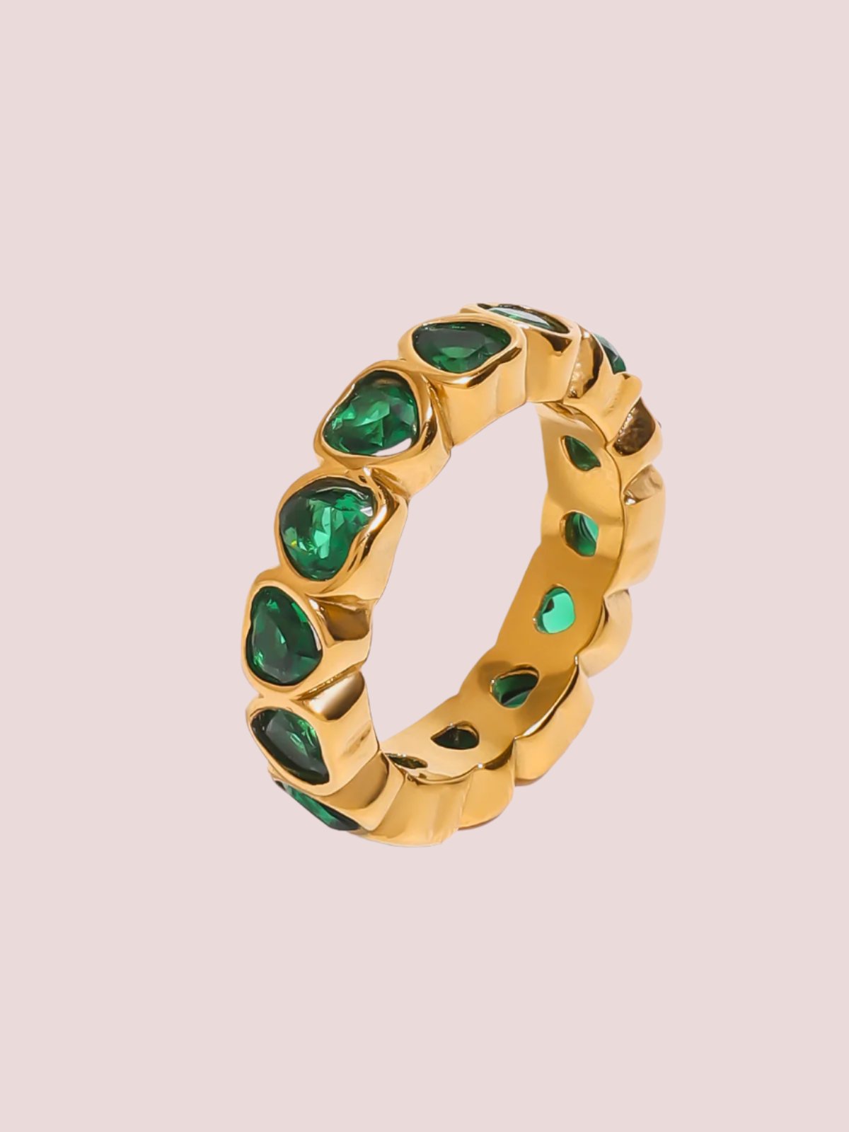 Green CZ Heart Ring - Gold Plated Elegance Jewelry Bubble