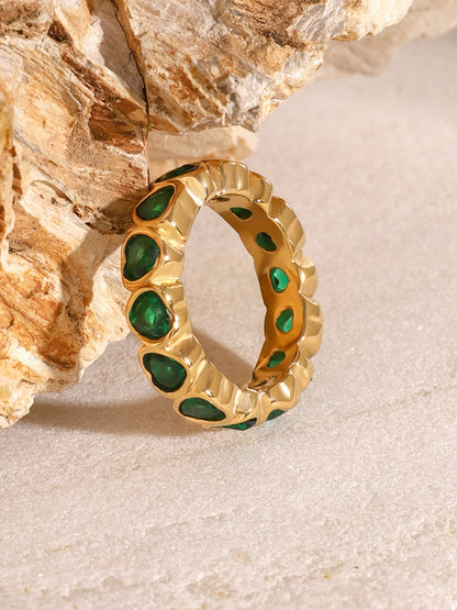 Green CZ Heart Ring - Gold Plated Elegance Jewelry Bubble