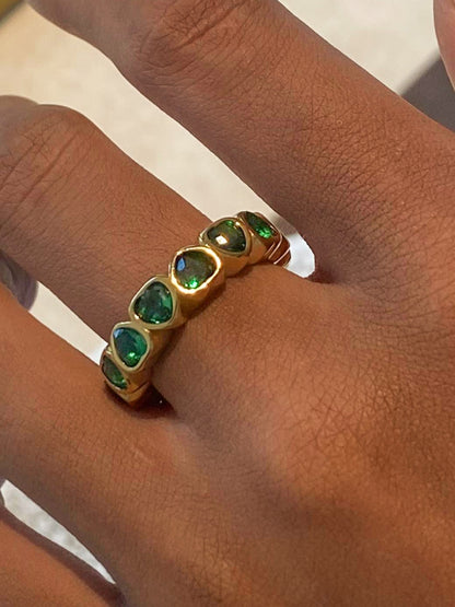 Green CZ Heart Ring - Gold Plated Elegance Jewelry Bubble