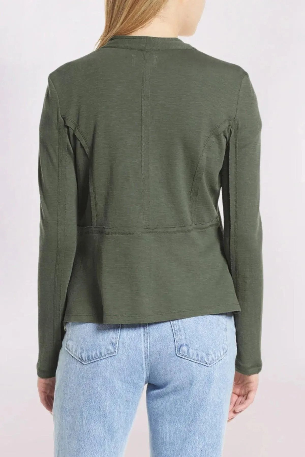Green Drape Collar Knit Blazer